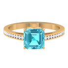 7 MM Asscher Cut Swiss Blue Topaz Ring and Diamond in Channel Setting Swiss Blue Topaz - ( AAA ) - Quality - Rosec Jewels