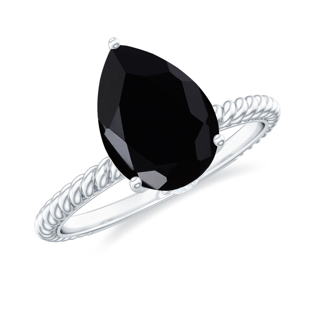 Created Black Diamond and Moissanite Teardrop Ring with Twisted Rope Band Lab Created Black Diamond - ( AAAA ) - Quality - Rosec Jewels