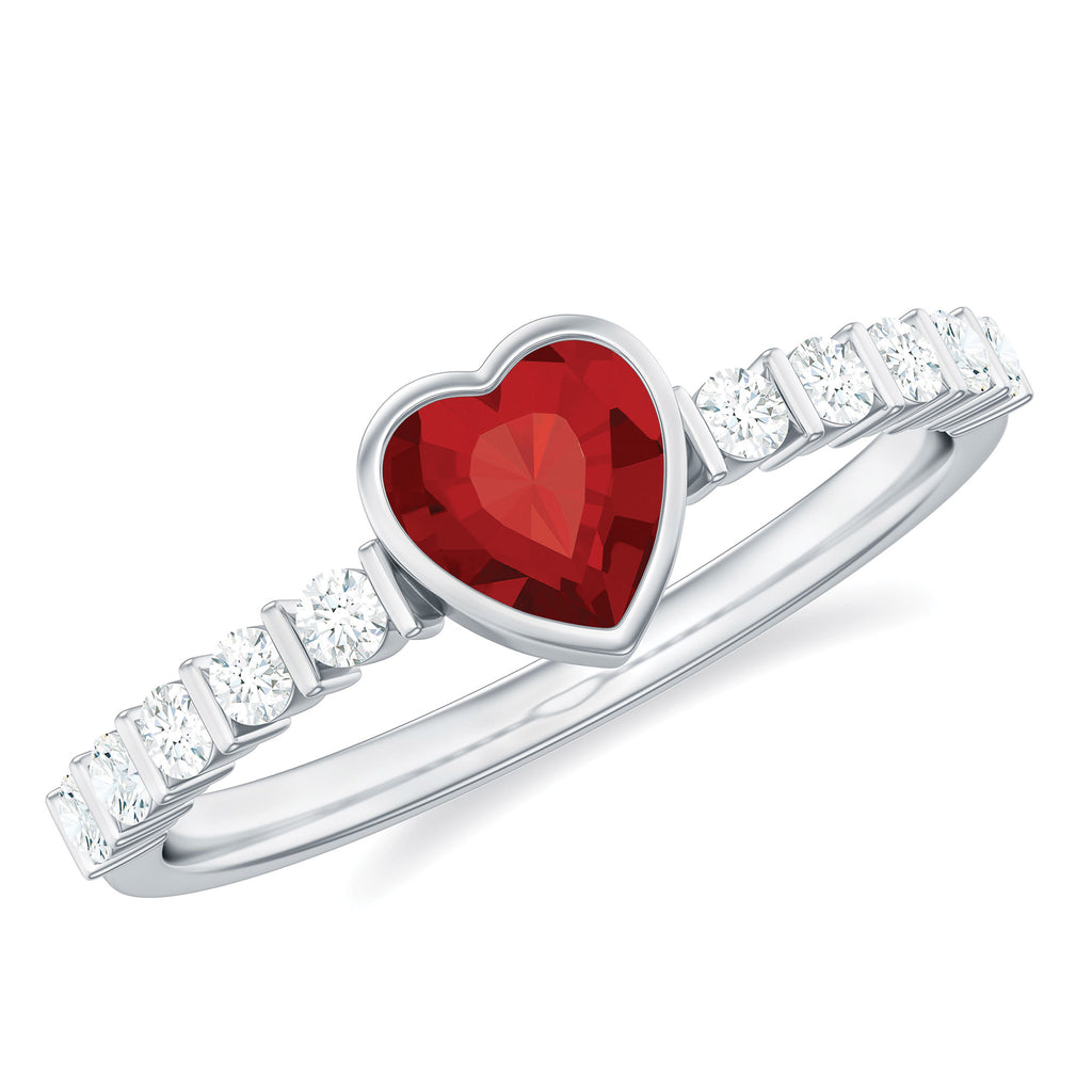 1 CT Heart Shape Created Ruby Solitaire Engagement Ring with Diamond Lab Created Ruby - ( AAAA ) - Quality - Rosec Jewels