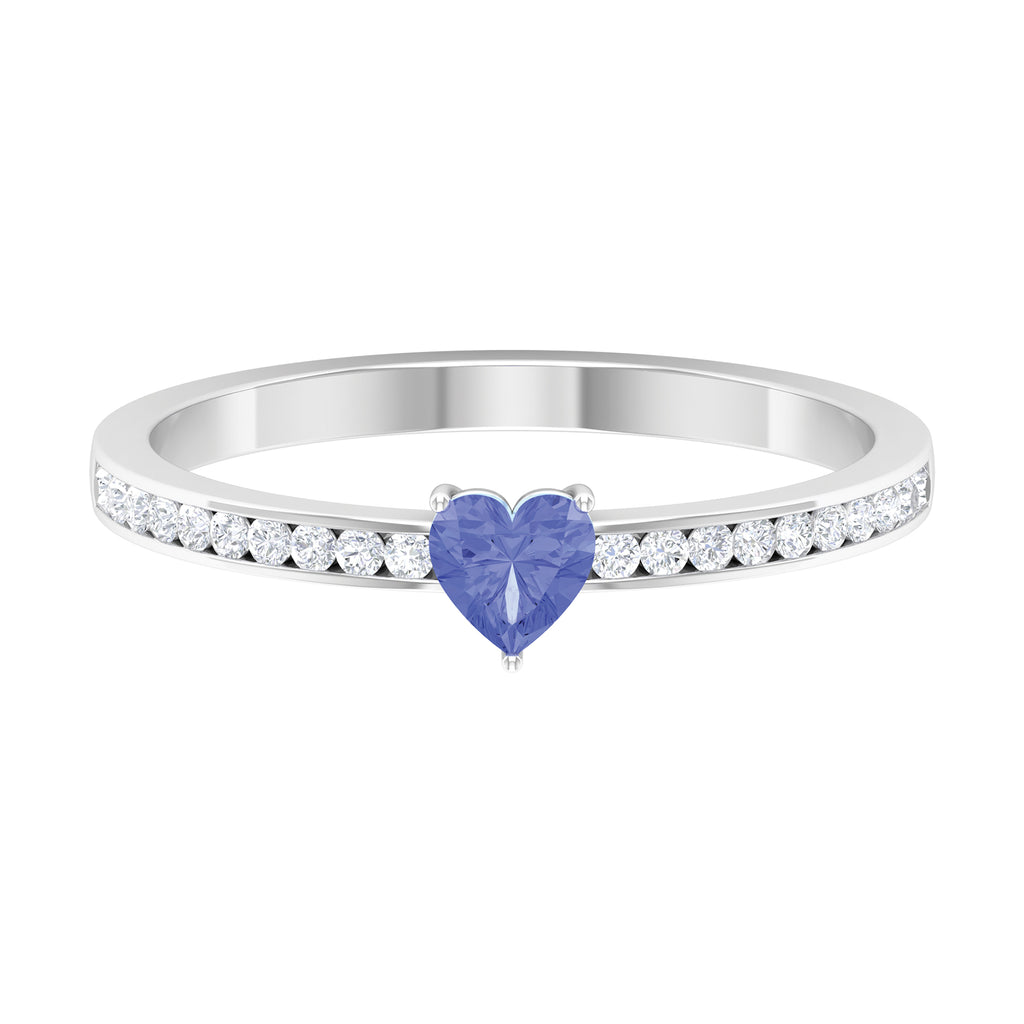 Heart Shape Tanzanite Solitaire Ring with Channel Set Diamond Tanzanite - ( AAA ) - Quality - Rosec Jewels