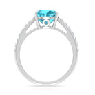 Cushion Shape Swiss Blue Topaz Solitaire Ring with Diamond Swiss Blue Topaz - ( AAA ) - Quality - Rosec Jewels