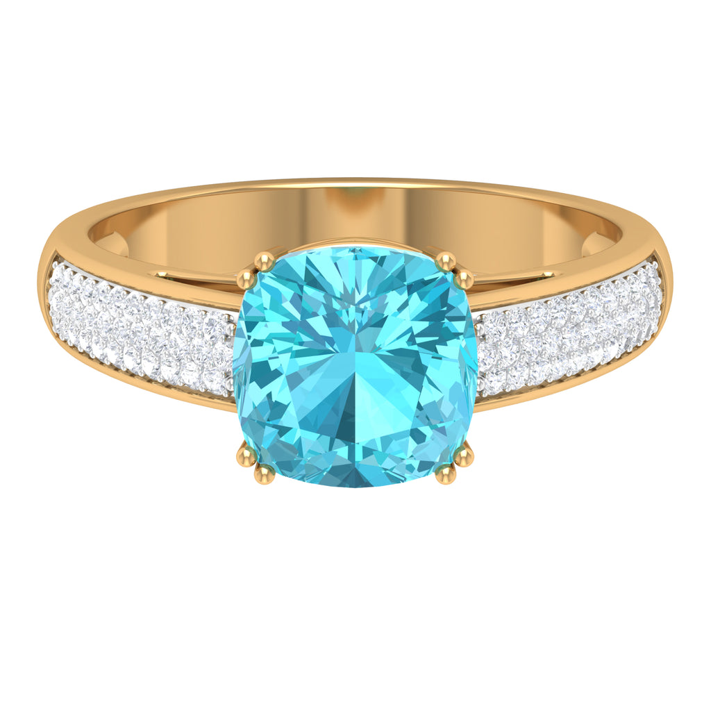 2.50 CT Solitaire Swiss Blue Topaz and Pave Set Diamond Ring Swiss Blue Topaz - ( AAA ) - Quality - Rosec Jewels