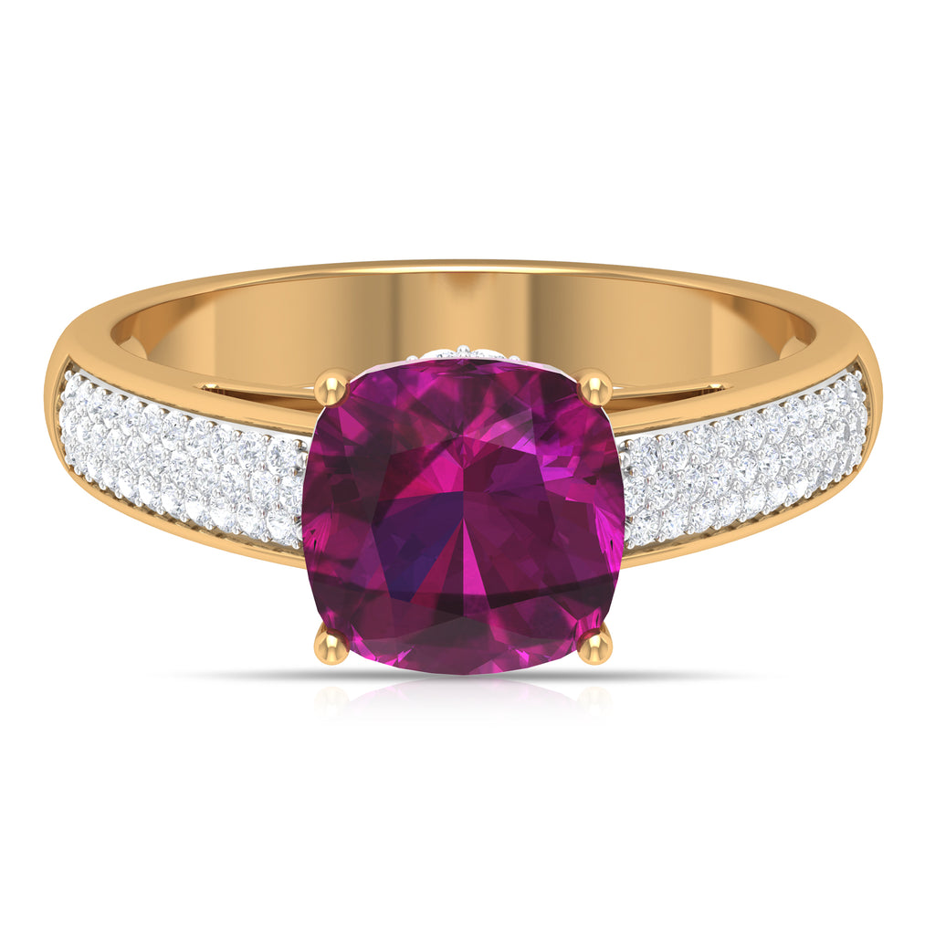 4 CT Solitaire Rhodolite and Diamond Ring with Hidden Halo Rhodolite - ( AAA ) - Quality - Rosec Jewels