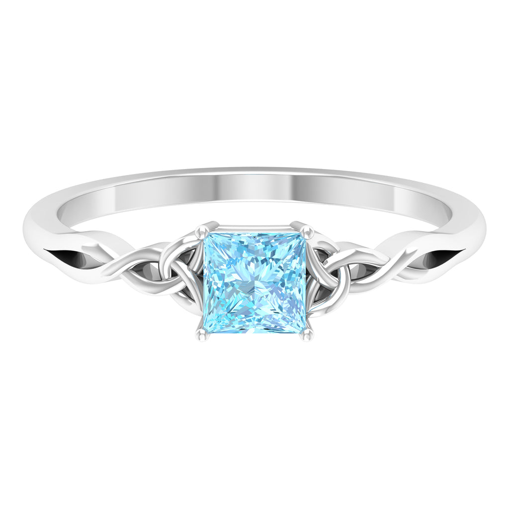 Princess Cut Aquamarine Solitaire Ring with Celtic Details Aquamarine - ( AAA ) - Quality - Rosec Jewels
