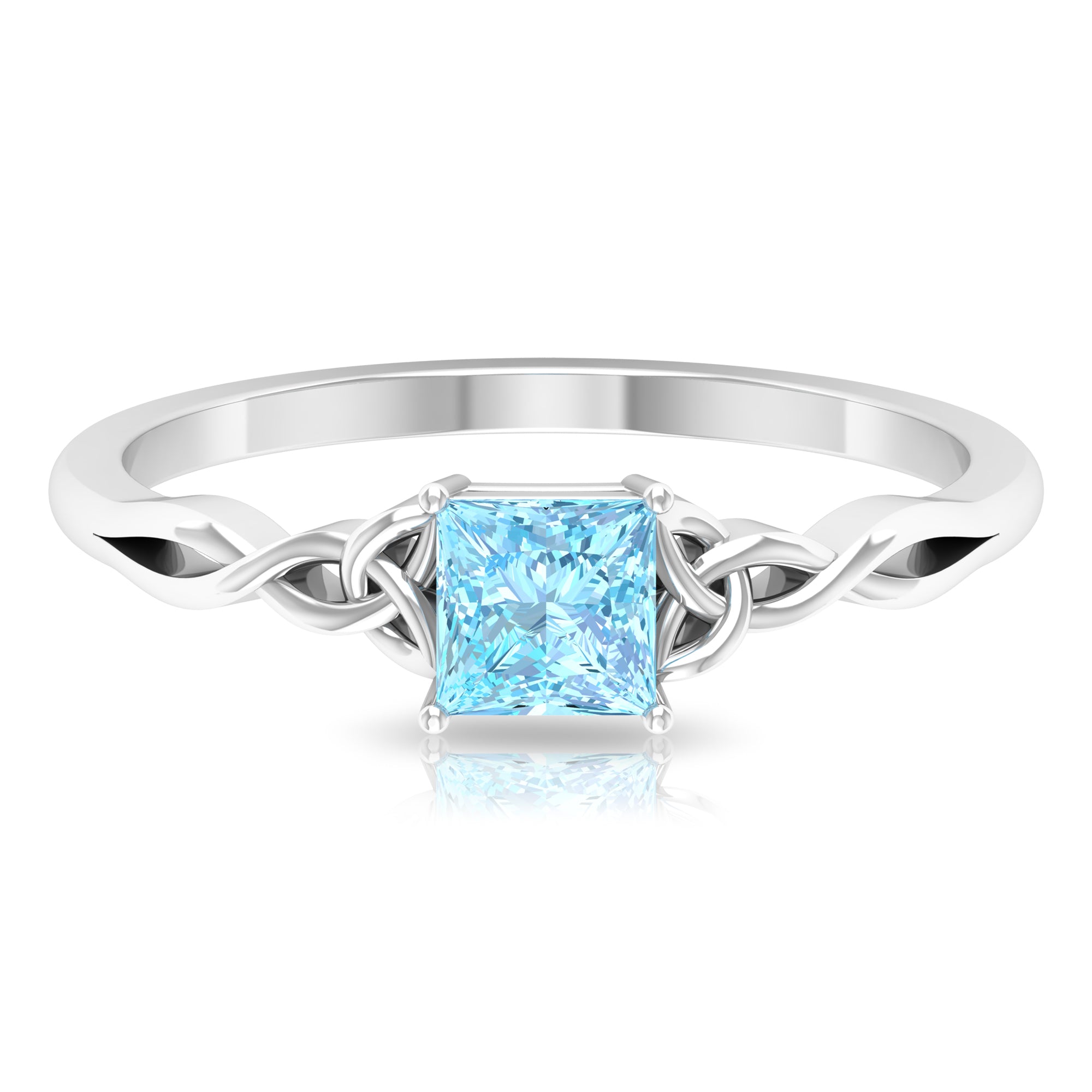 Princess Cut Aquamarine Solitaire Ring with Celtic Details Aquamarine - ( AAA ) - Quality - Rosec Jewels
