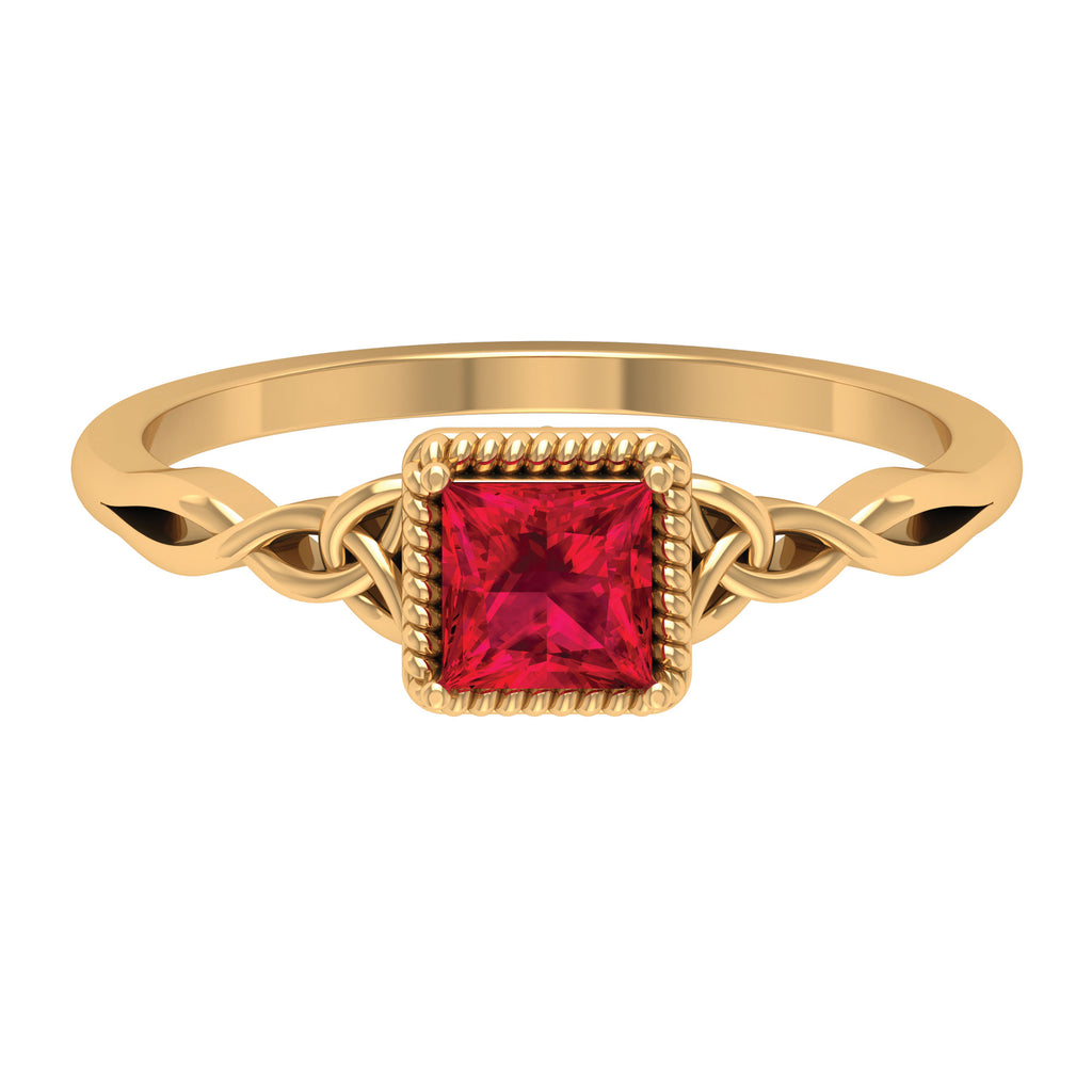 Princess Cut Ruby Solitaire Celtic Ring Ruby - ( AAA ) - Quality - Rosec Jewels