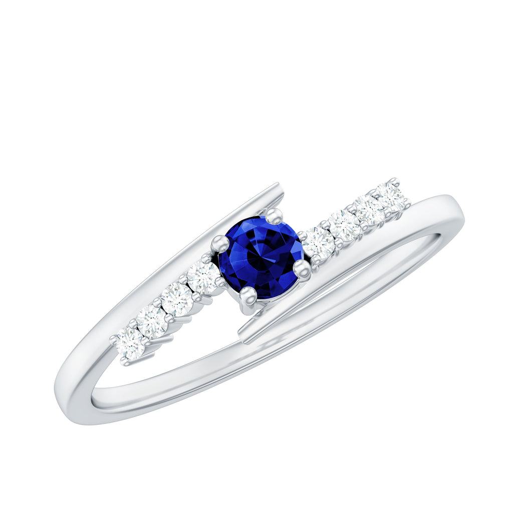 Minimal Created Blue Sapphire and Diamond Bypass Promise Ring Lab Created Blue Sapphire - ( AAAA ) - Quality - Rosec Jewels