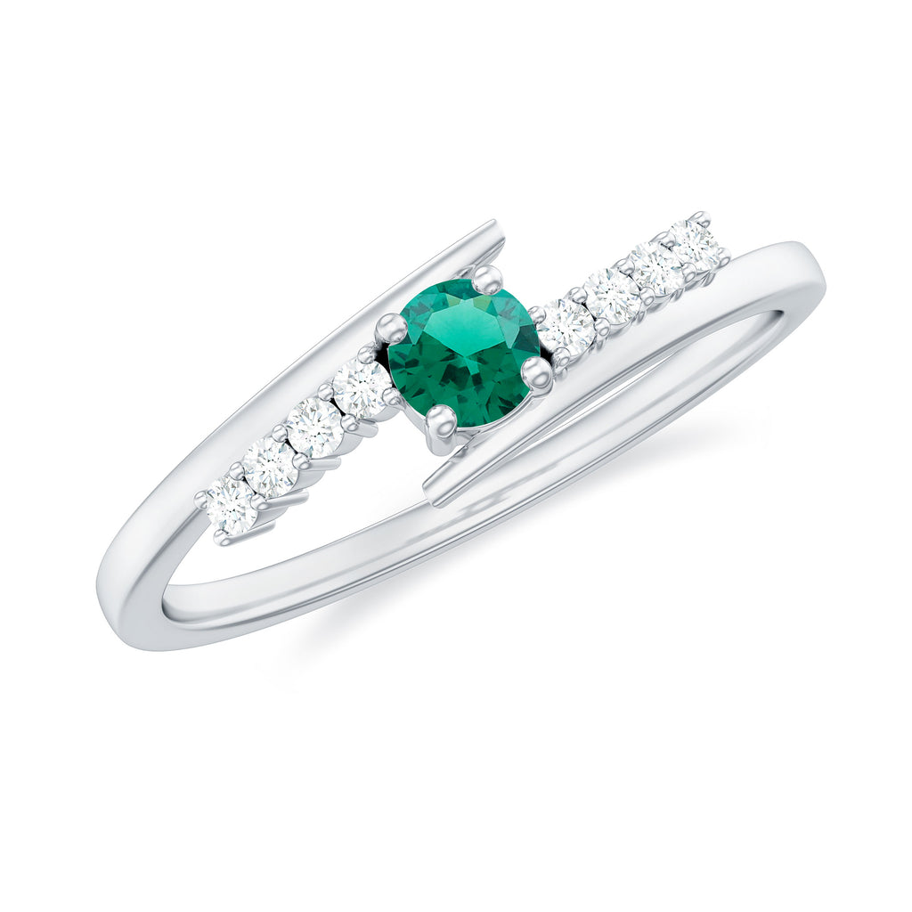 Minimal Created Emerald and Diamond Bypass Promise Ring Lab Created Emerald - ( AAAA ) - Quality - Rosec Jewels