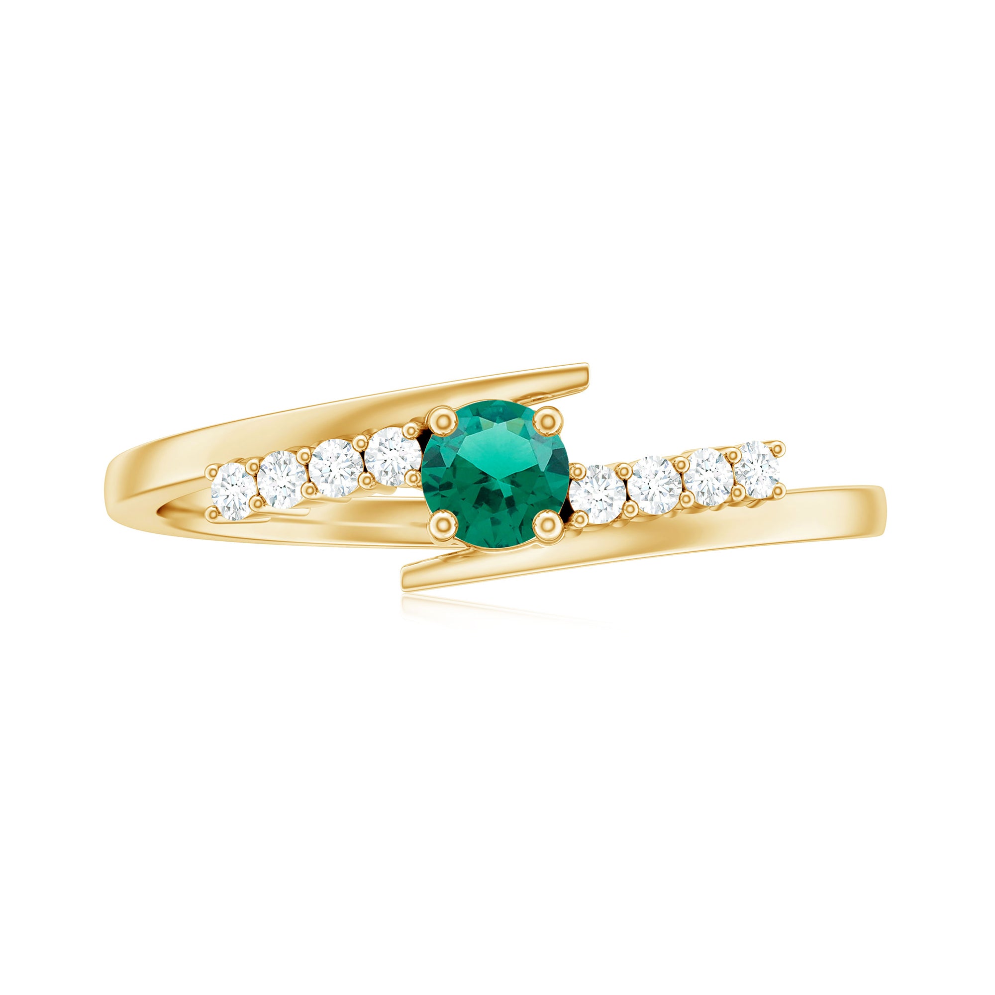 Minimal Created Emerald and Diamond Bypass Promise Ring Lab Created Emerald - ( AAAA ) - Quality - Rosec Jewels
