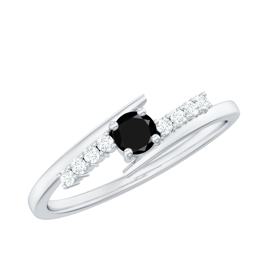 Minimal Lab Created Black Diamond and Diamond Bypass Promise Ring Lab Created Black Diamond - ( AAAA ) - Quality - Rosec Jewels
