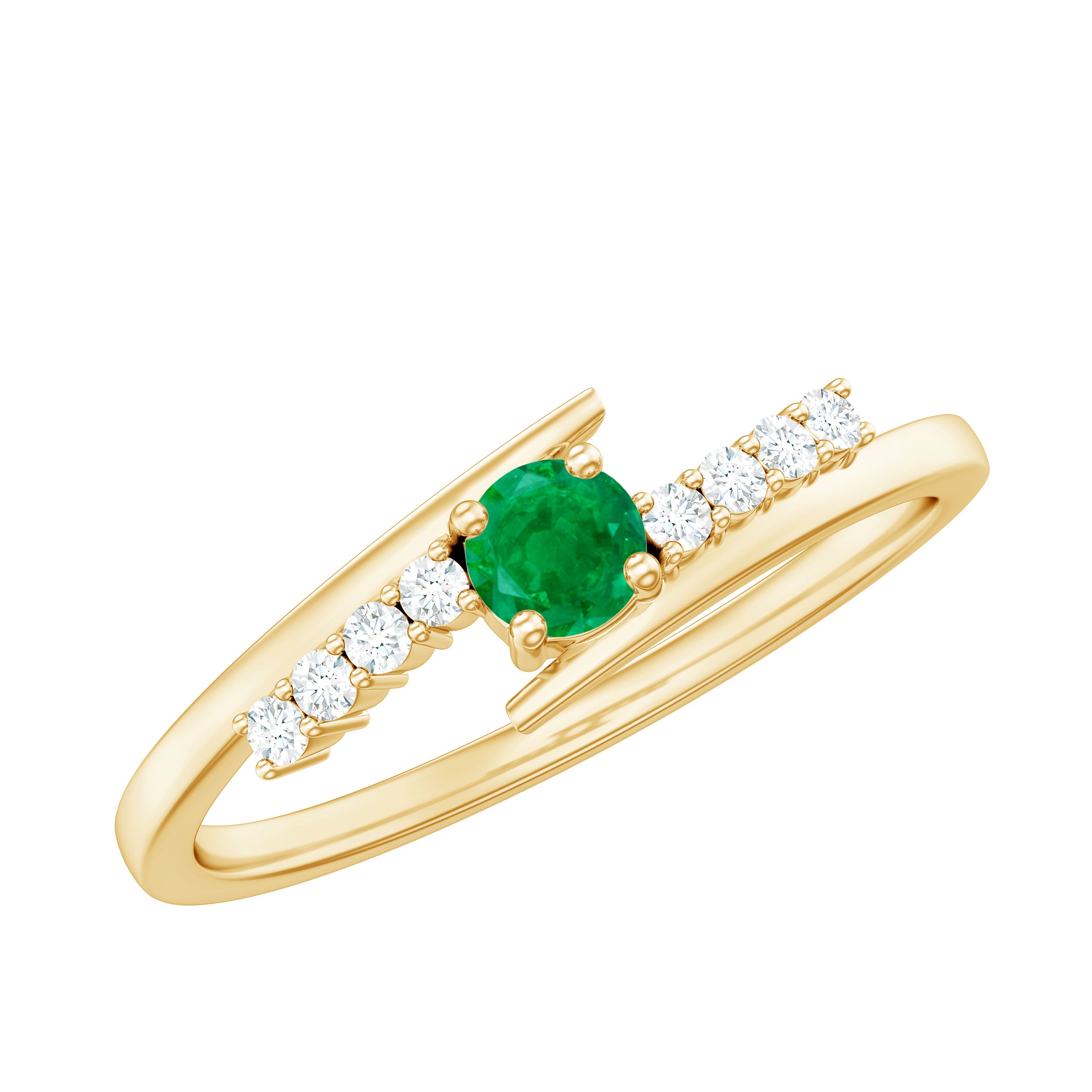 Minimal Round Emerald and Diamond Bypass Promise Ring Emerald - ( AAA ) - Quality - Rosec Jewels