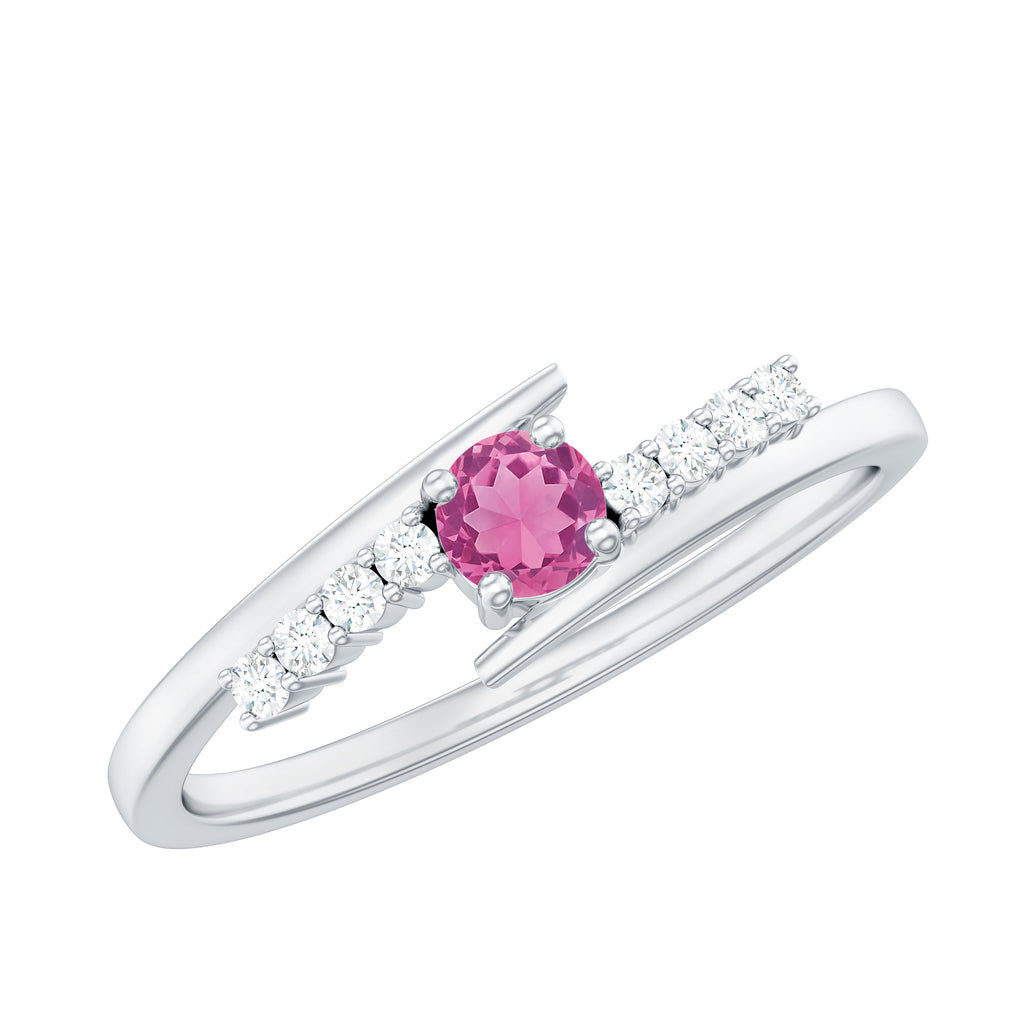 Minimal Pink Tourmaline and Diamond Bypass Promise Ring Pink Tourmaline - ( AAA ) - Quality - Rosec Jewels