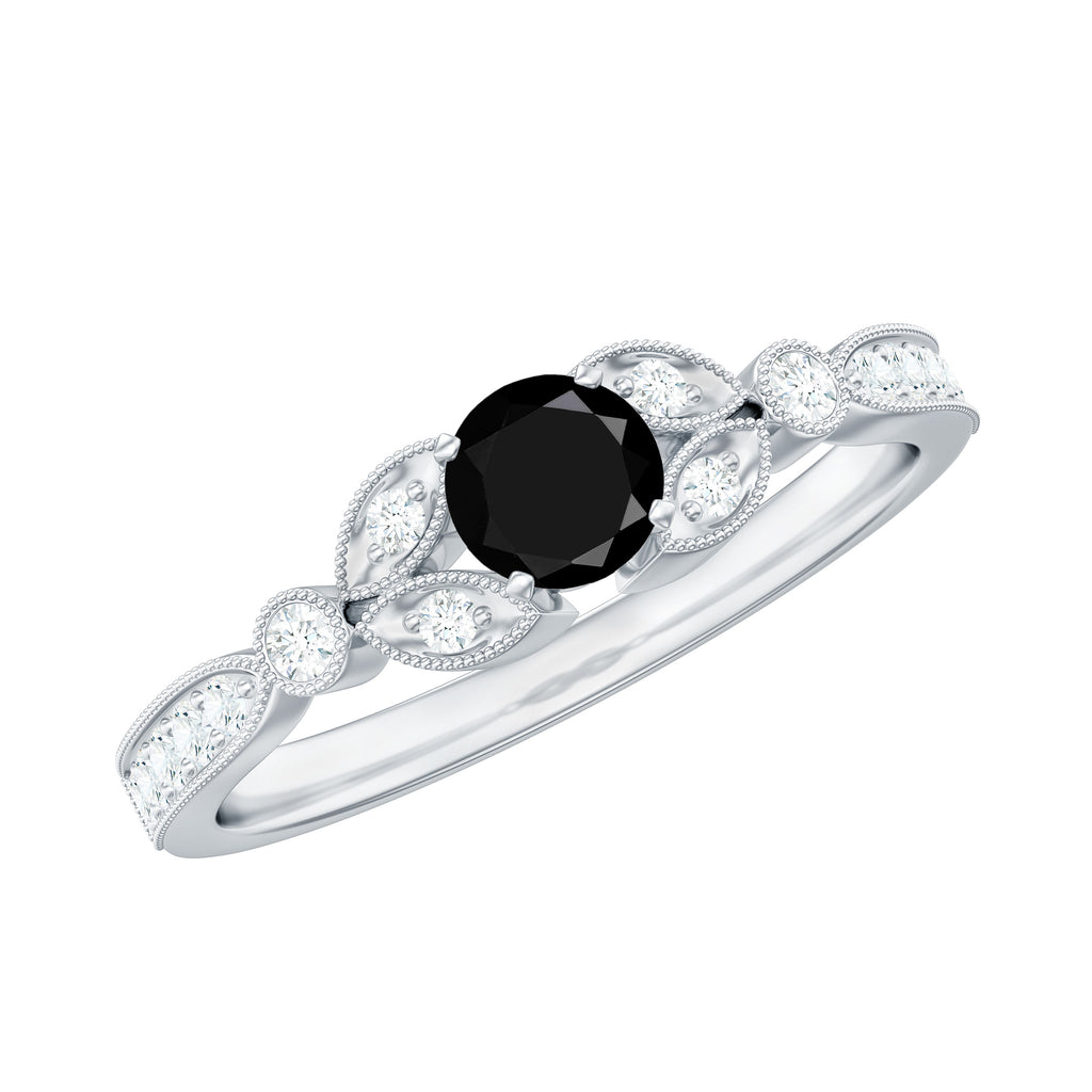 0.75 CT Black Diamond and Diamond Engagement Ring with Milgrain Detailing Black Diamond - ( AAA ) - Quality - Rosec Jewels