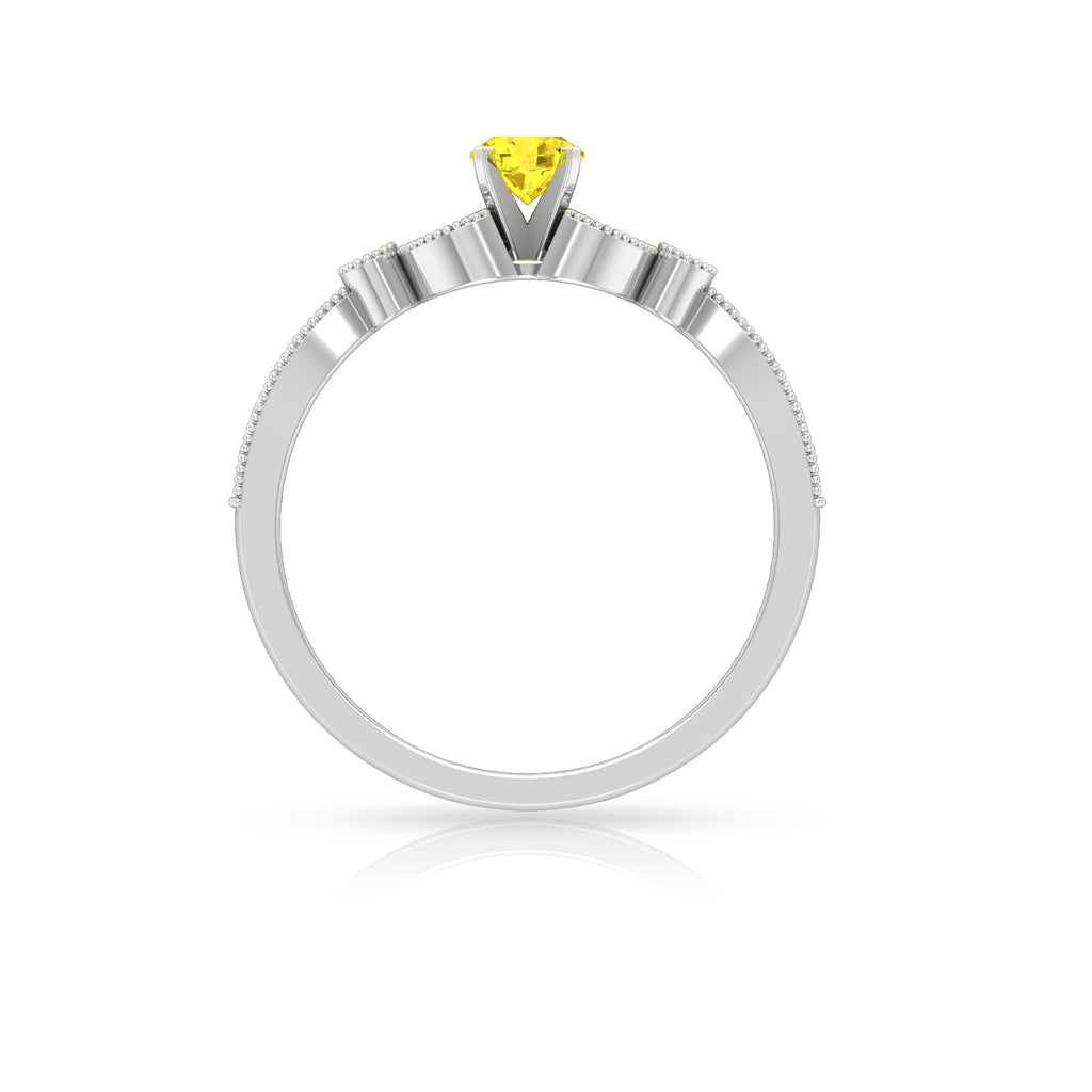3/4 CT Solitaire Yellow Sapphire and Diamond Accent Milgrain Engagement Ring Yellow Sapphire - ( AAA ) - Quality - Rosec Jewels