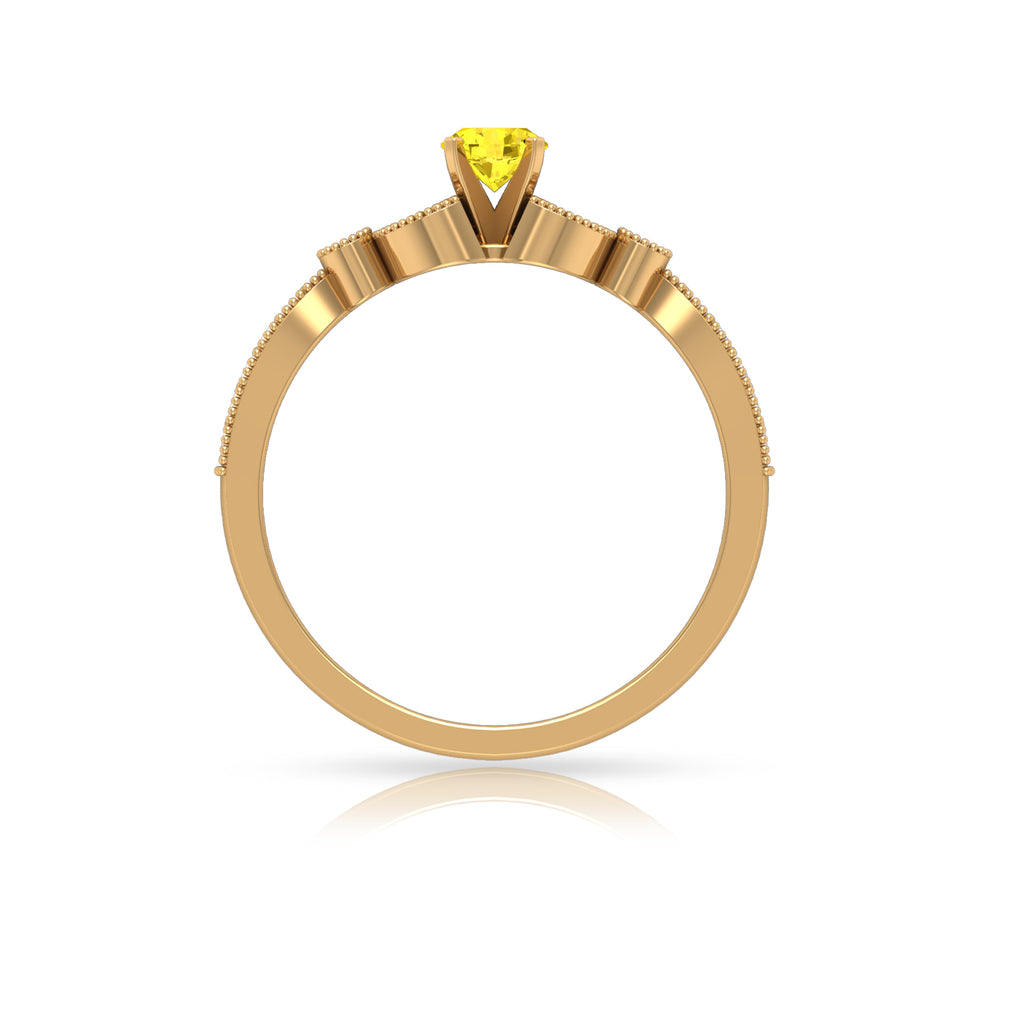 3/4 CT Solitaire Yellow Sapphire and Diamond Accent Milgrain Engagement Ring Yellow Sapphire - ( AAA ) - Quality - Rosec Jewels