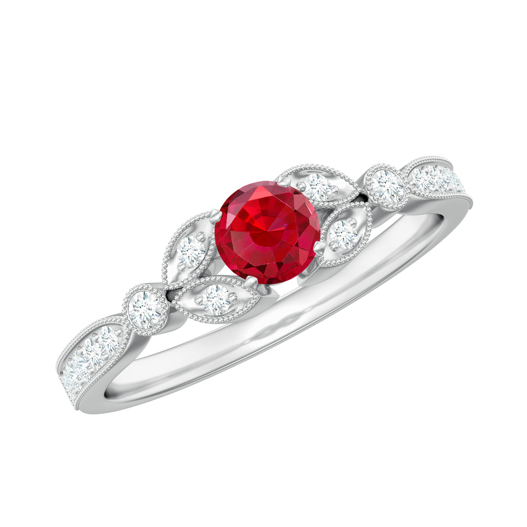 Lab-Lab Grown Ruby and Diamond Minimal Promise Ring Lab Created Ruby - ( AAAA ) - Quality - Rosec Jewels