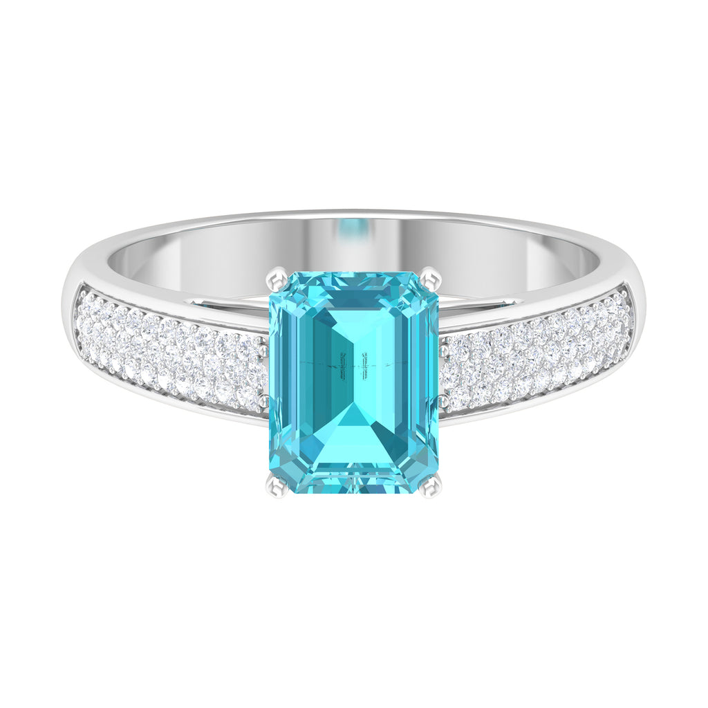 2.25 CT Solitaire Swiss Blue Topaz and Diamond Ring Swiss Blue Topaz - ( AAA ) - Quality - Rosec Jewels