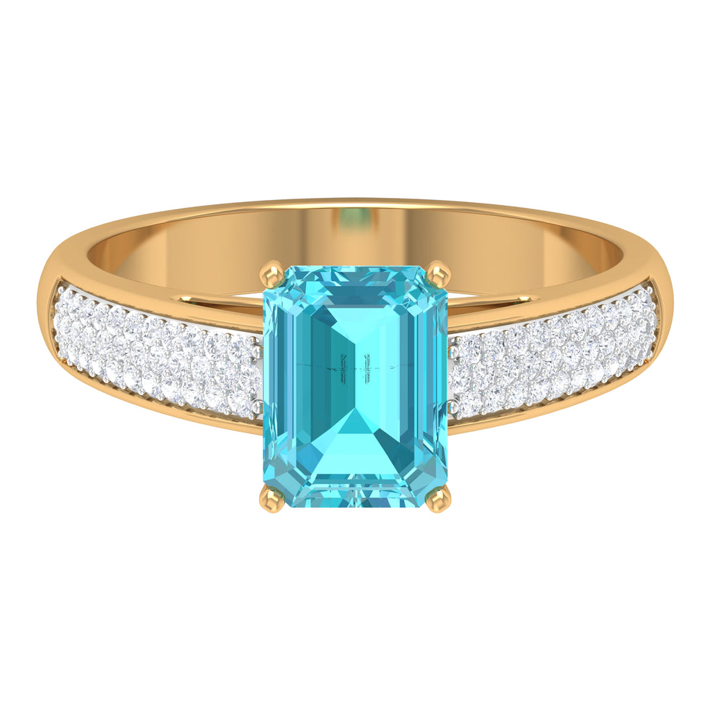 2.25 CT Solitaire Swiss Blue Topaz and Diamond Ring Swiss Blue Topaz - ( AAA ) - Quality - Rosec Jewels
