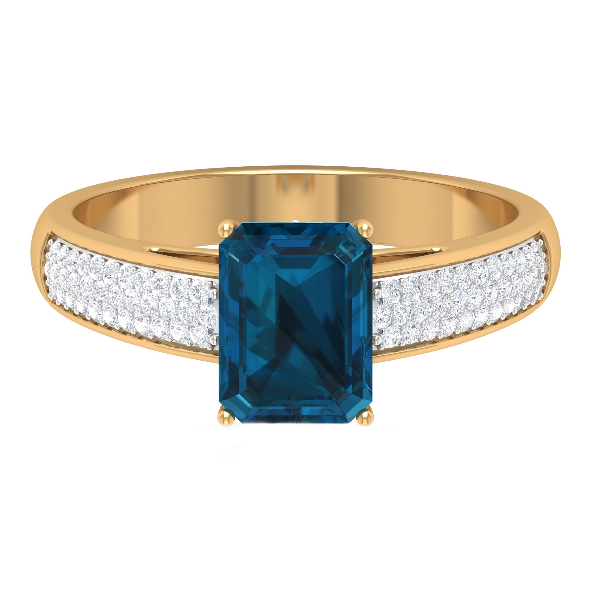 2 CT Solitaire London Blue Topaz and Diamond Ring with Hidden Halo London Blue Topaz - ( AAA ) - Quality - Rosec Jewels