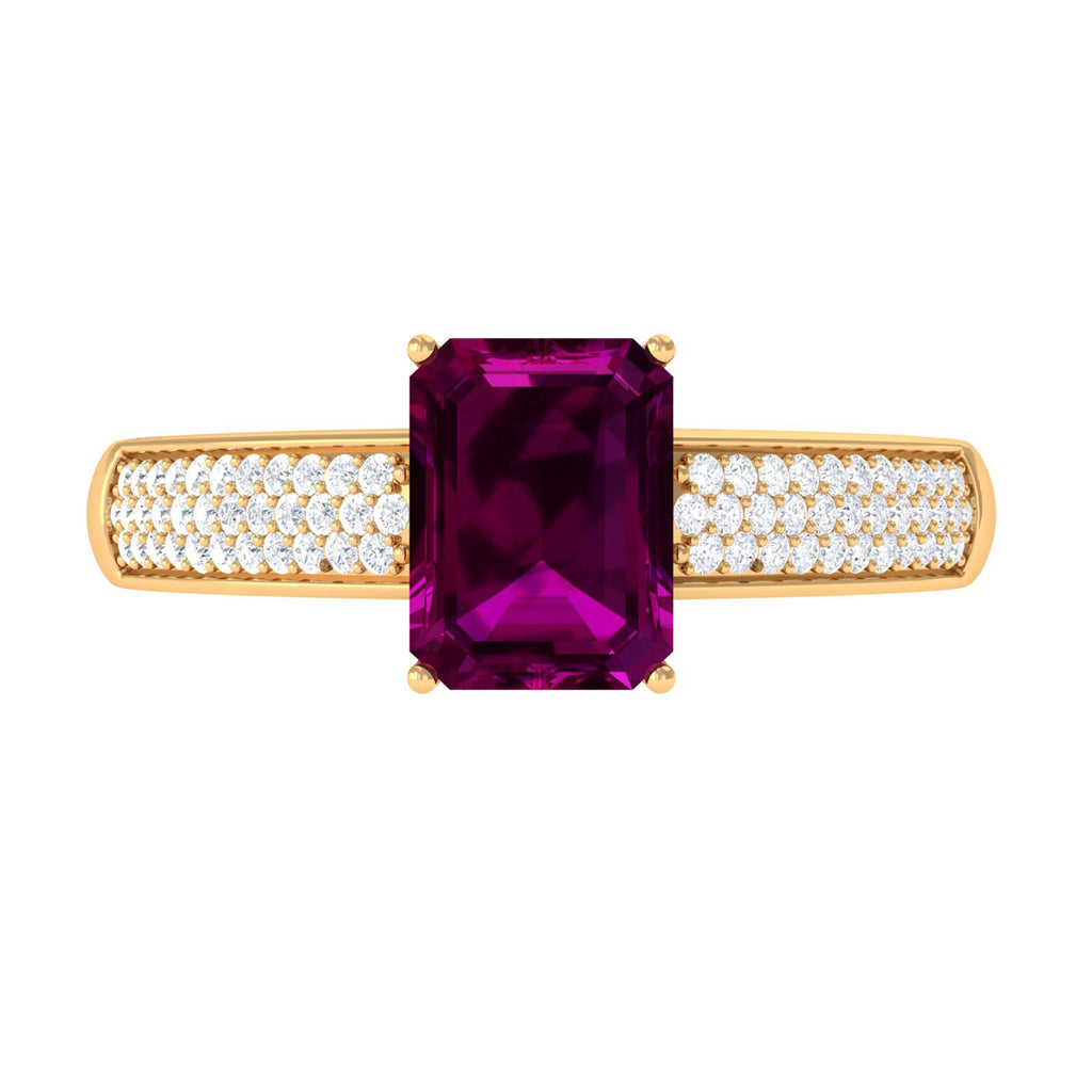 2.75 CT Solitaire Rhodolite and Diamond Ring with Hidden Halo Rhodolite - ( AAA ) - Quality - Rosec Jewels