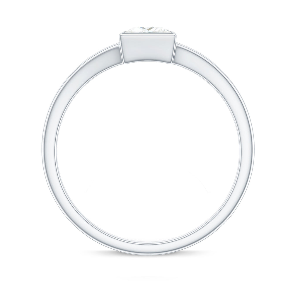 Bezel Set Princess Cut Moissanite Solitaire Promise Ring in Split Shank Moissanite - ( D-VS1 ) - Color and Clarity - Rosec Jewels