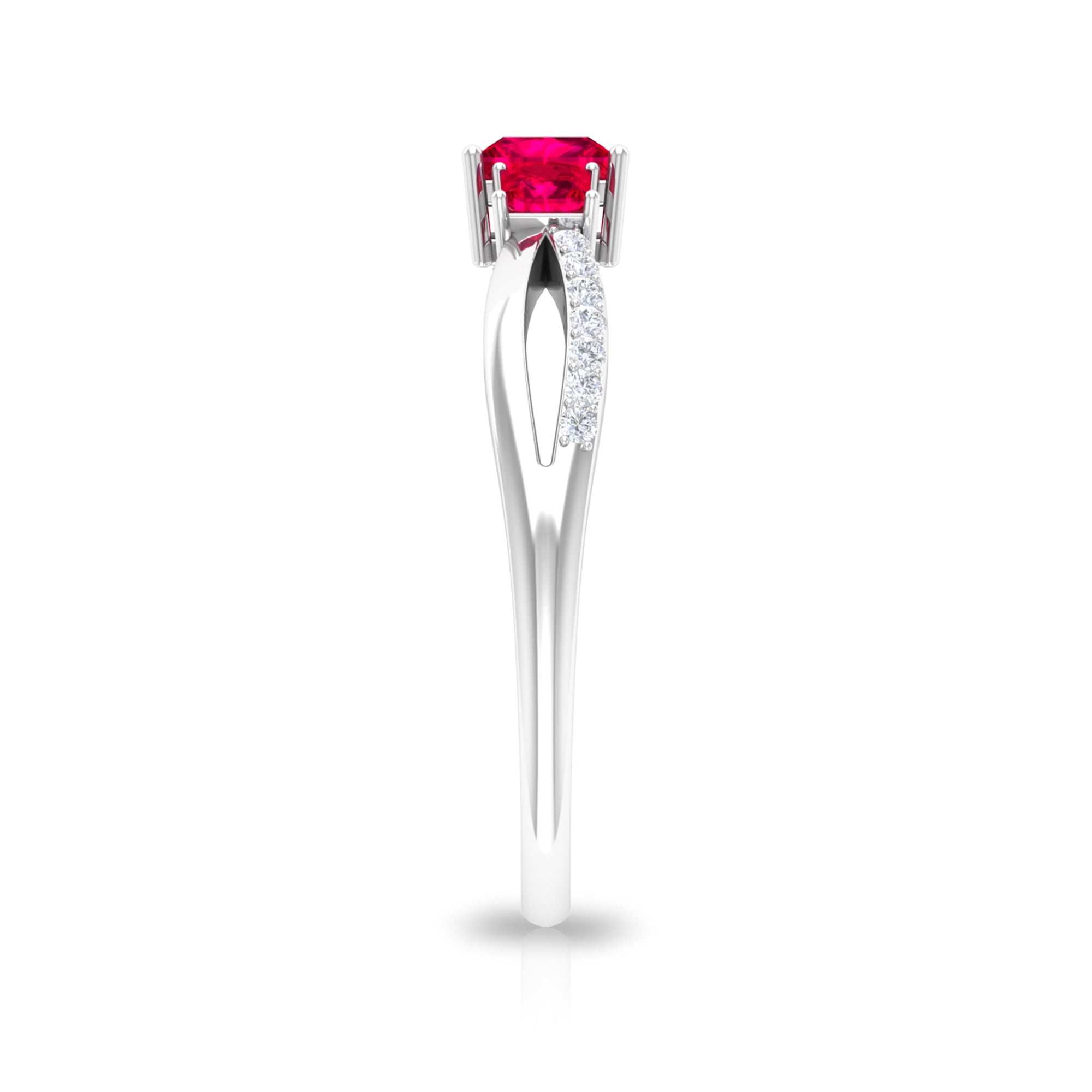 Princess Cut Three Stone Ruby Engagement Ring with Diamond Ruby - ( AAA ) - Quality - Rosec Jewels