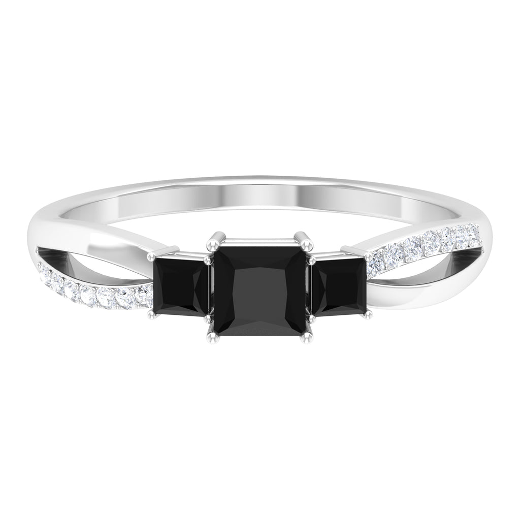 Princess Cut Three Stone Black Onyx Infinity Ring with Diamond Black Onyx - ( AAA ) - Quality - Rosec Jewels