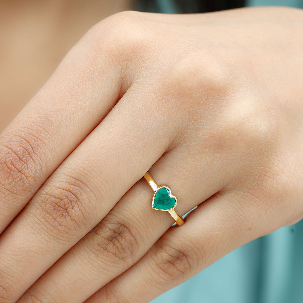 Heart Shape Emerald Solitaire Ring in Bezel Setting Emerald - ( AAA ) - Quality - Rosec Jewels