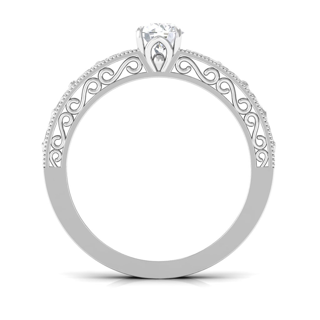 5 MM Round Cut Moissanite Solitaire Filigree Ring in Claw Setting Moissanite - ( D-VS1 ) - Color and Clarity - Rosec Jewels
