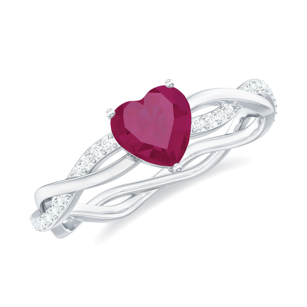 Heart Shape Solitaire Ruby and Moissanite Braided Promise Ring