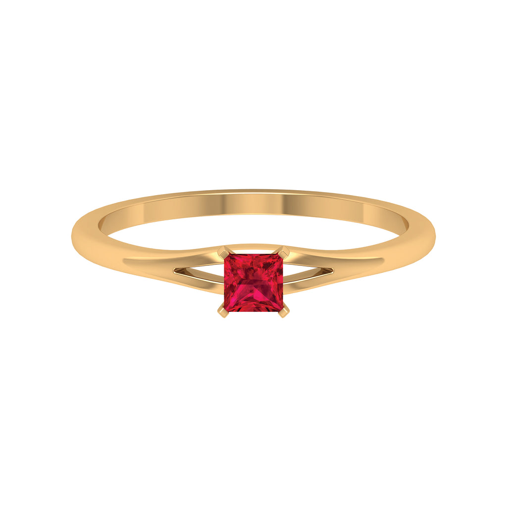 Princess Cut Ruby Solitaire Ring in Split Shank Ruby - ( AAA ) - Quality - Rosec Jewels