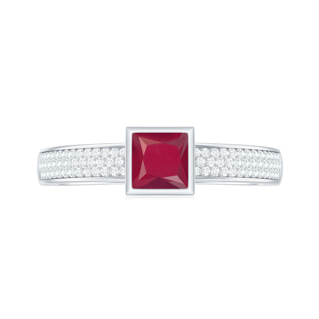 1 CT Princess Cut Ruby Engagement Ring with Diamond Ruby - ( AAA ) - Quality - Rosec Jewels