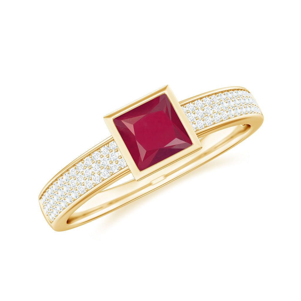 1 CT Princess Cut Ruby Engagement Ring with Diamond Ruby - ( AAA ) - Quality - Rosec Jewels