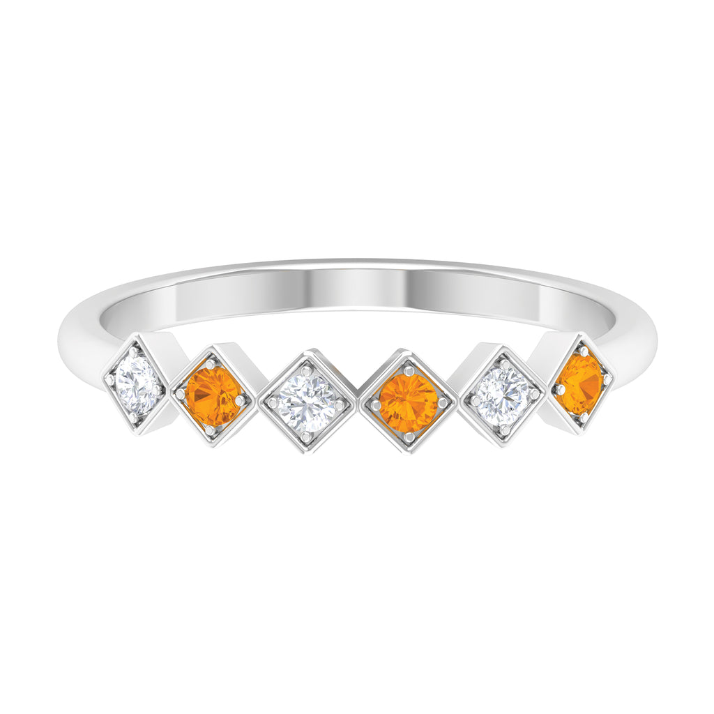 Orange Sapphire and Diamond Geometric Half Eternity Ring Orange Sapphire - ( AAA ) - Quality - Rosec Jewels