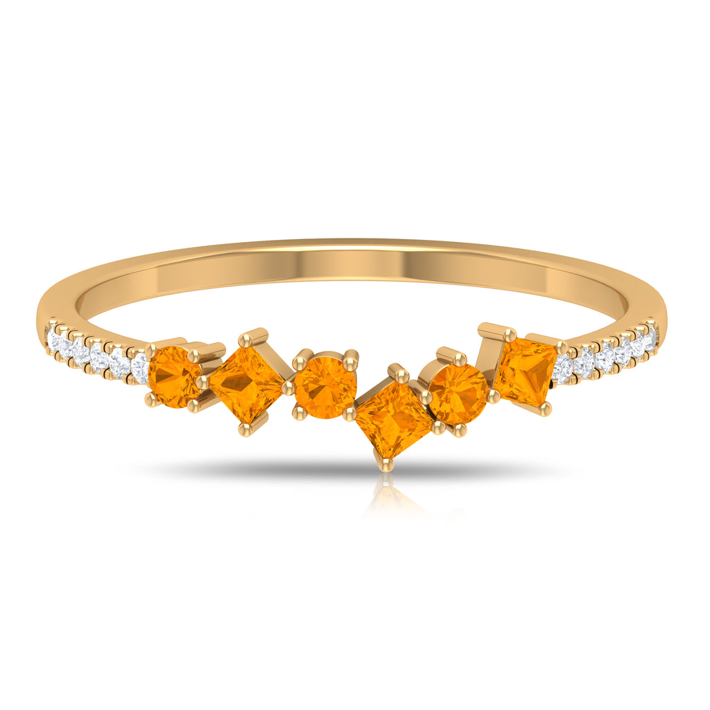 1/2 CT Orange Sapphire and Diamond Minimal Stackable Ring in Prong Setting Orange Sapphire - ( AAA ) - Quality - Rosec Jewels