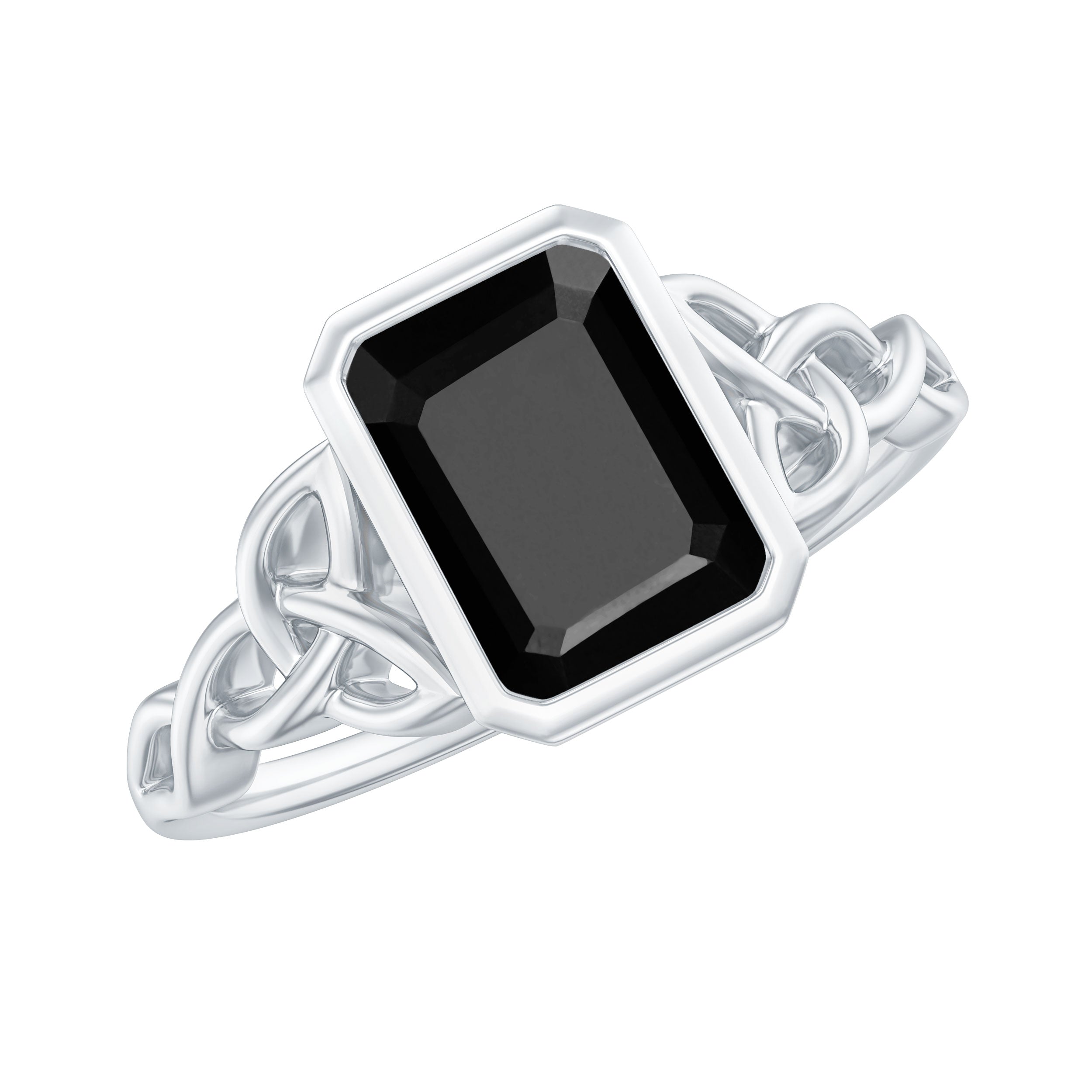 Natural Black Onyx Celtic Engagement Ring Black Onyx - ( AAA ) - Quality - Rosec Jewels