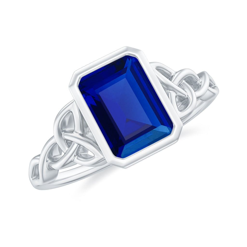 Solitaire Created Blue Sapphire Celtic Engagement Ring Lab Created Blue Sapphire - ( AAAA ) - Quality - Rosec Jewels