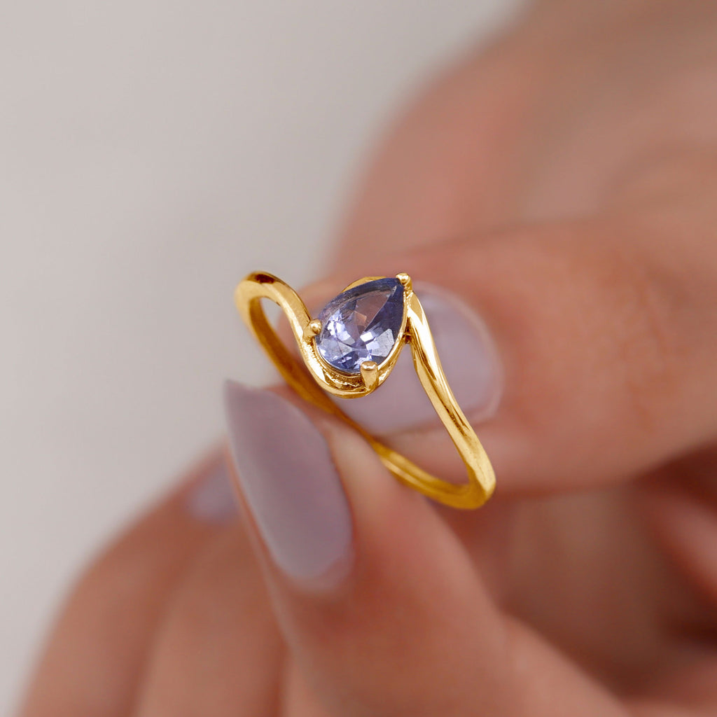 Pear Shape Solitaire Tanzanite Bypass Engagement Ring in Gold Tanzanite - ( AAA ) - Quality - Rosec Jewels