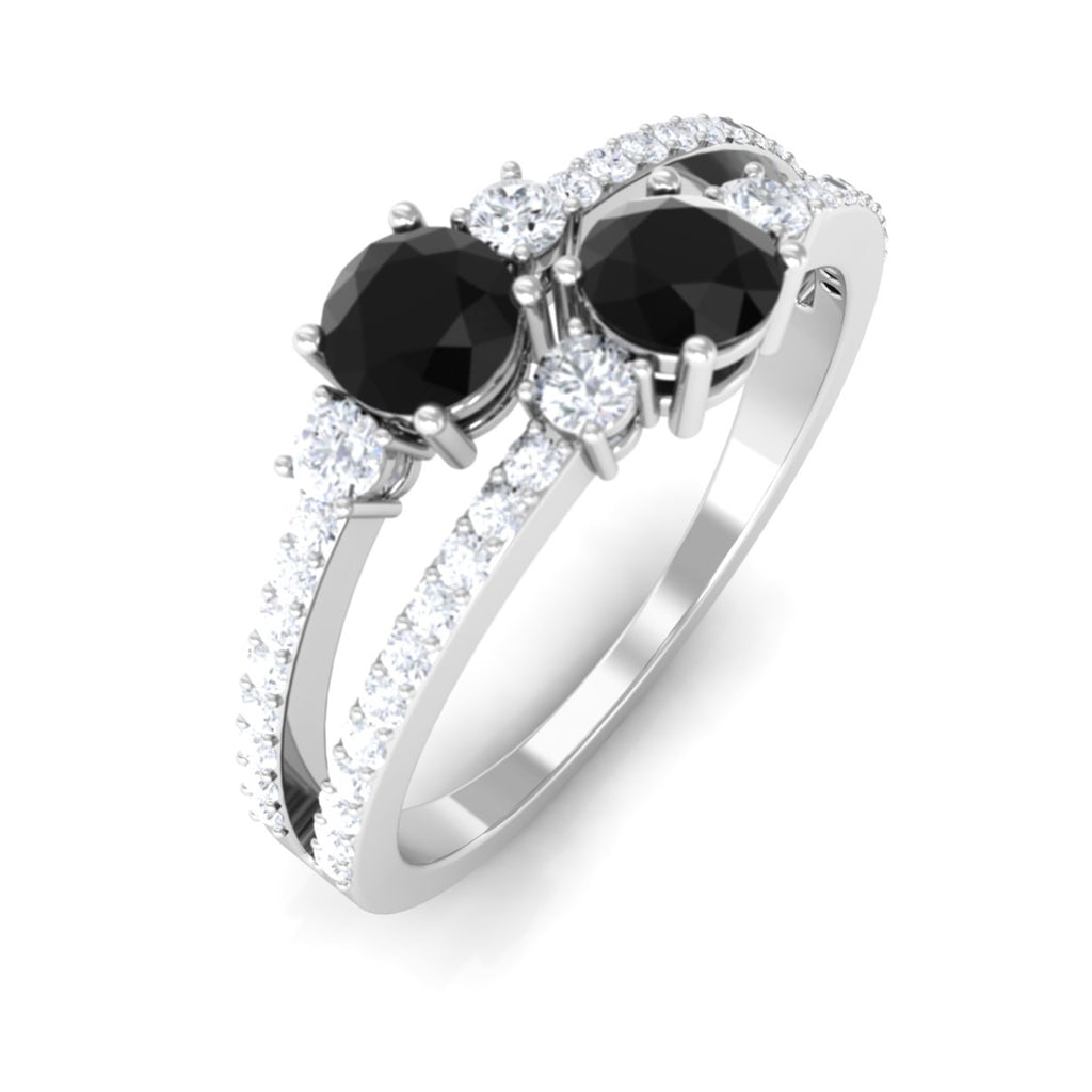 1 CT Black Onyx and Diamond Anniversary Double Band Ring Black Onyx - ( AAA ) - Quality - Rosec Jewels