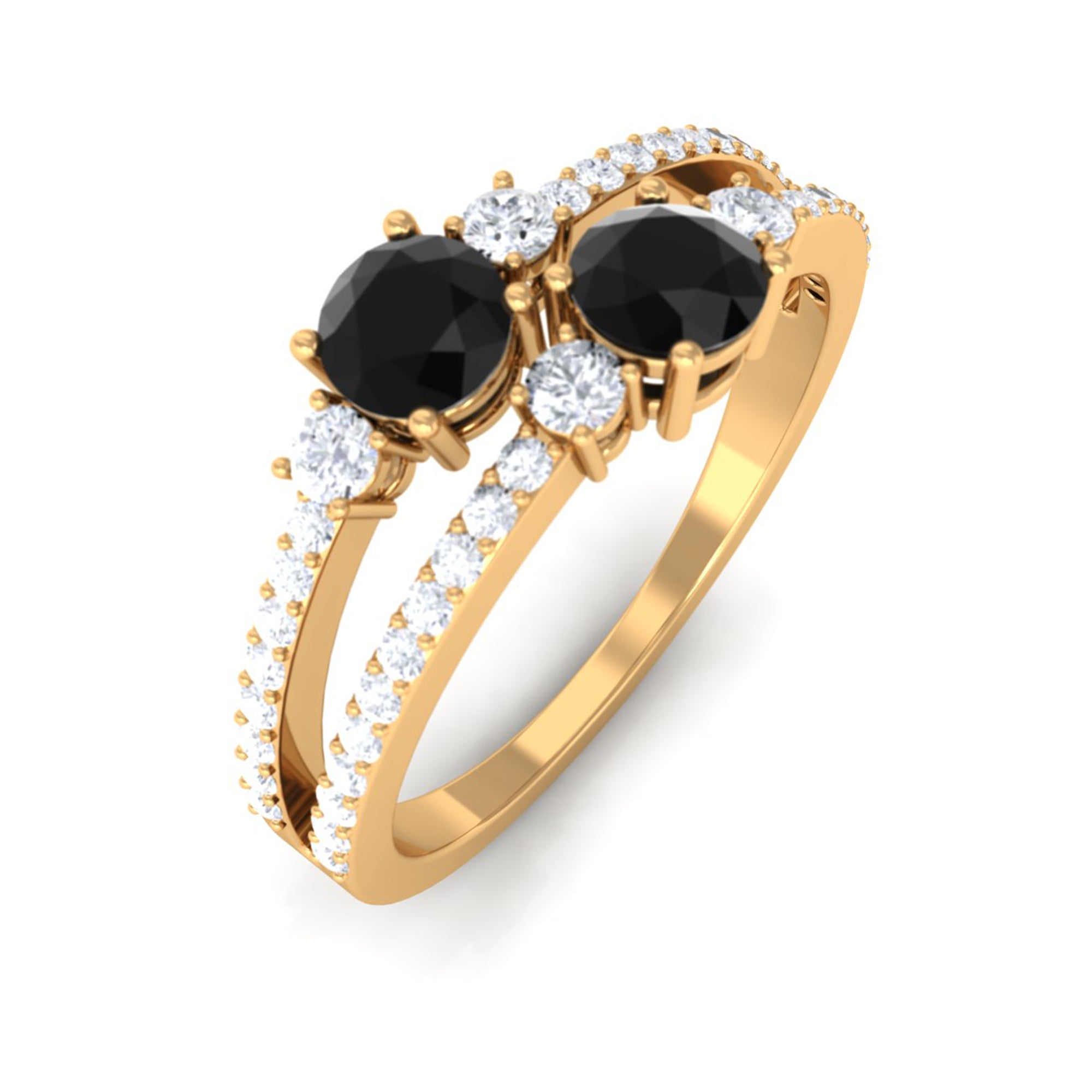 1 CT Black Onyx and Diamond Anniversary Double Band Ring Black Onyx - ( AAA ) - Quality - Rosec Jewels