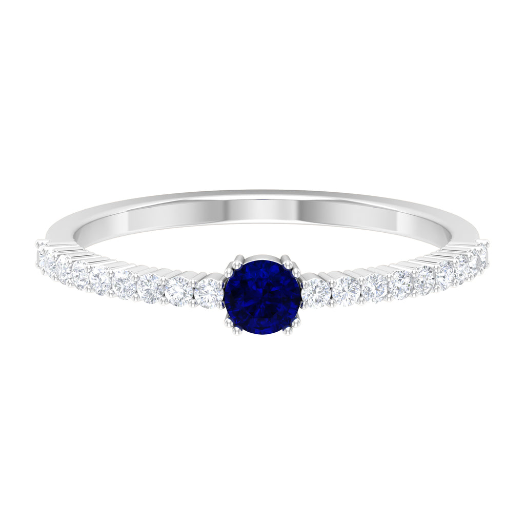 Rosec Jewels - Round Blue Sapphire Dainty Promise Ring with Diamond