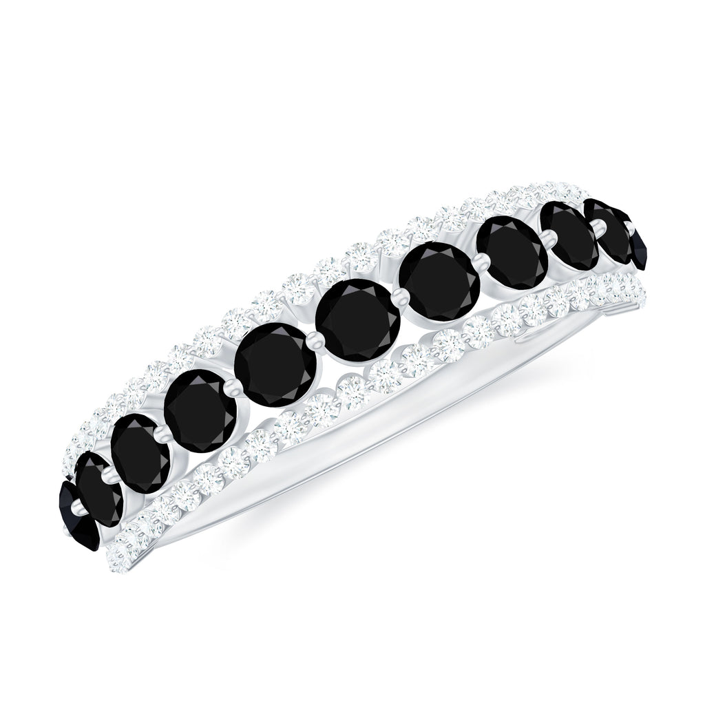 1.75 CT Round Shape Black Spinel and Diamond Classic Band Black Spinel - ( AAA ) - Quality - Rosec Jewels