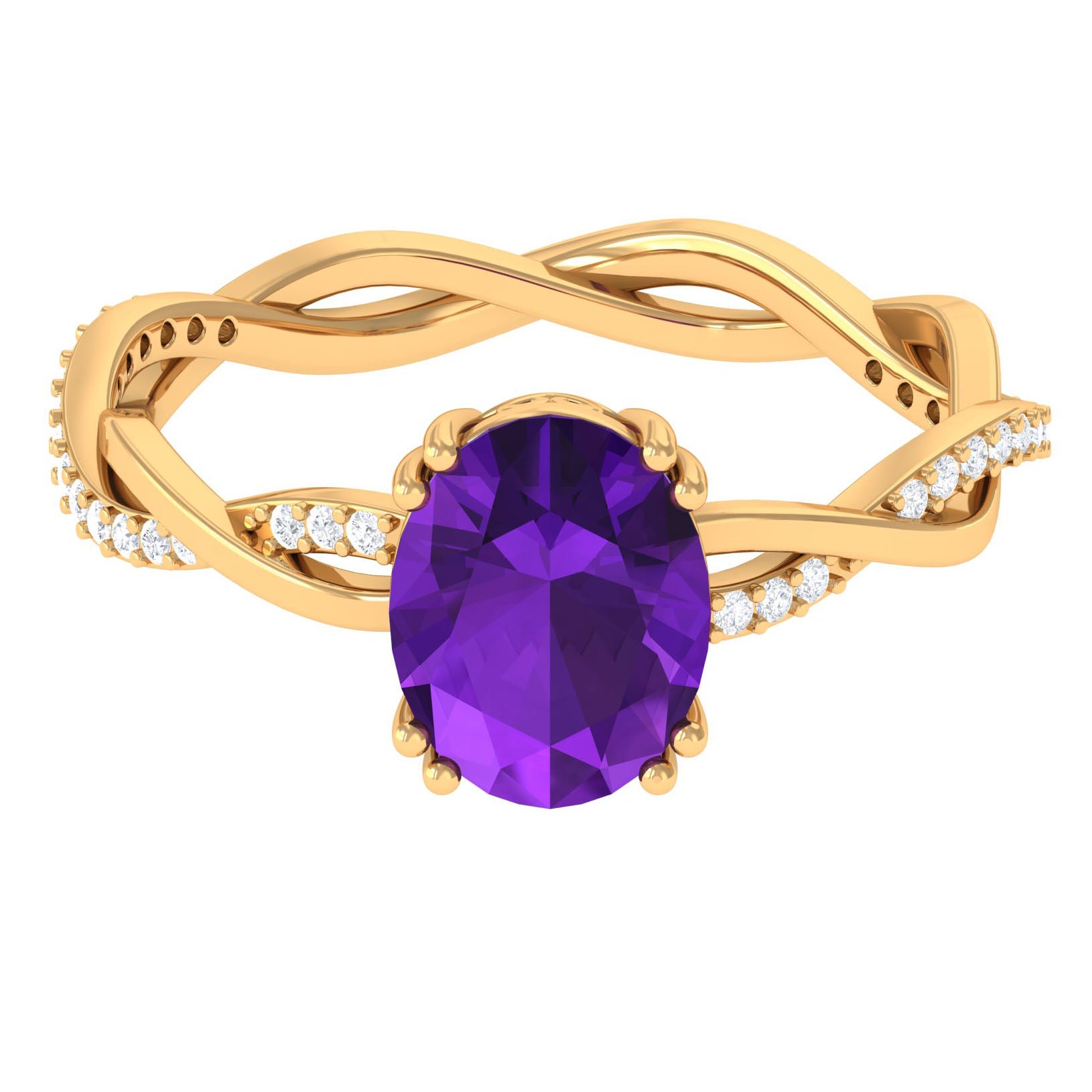 2.75 CT Oval Amethyst and Diamond Braided Engagement Ring Amethyst - ( AAA ) - Quality - Rosec Jewels