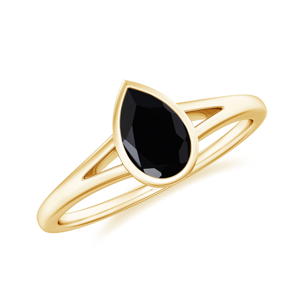 Rosec Jewels - Pear Shape Black Onyx Solitaire Split Shank Ring