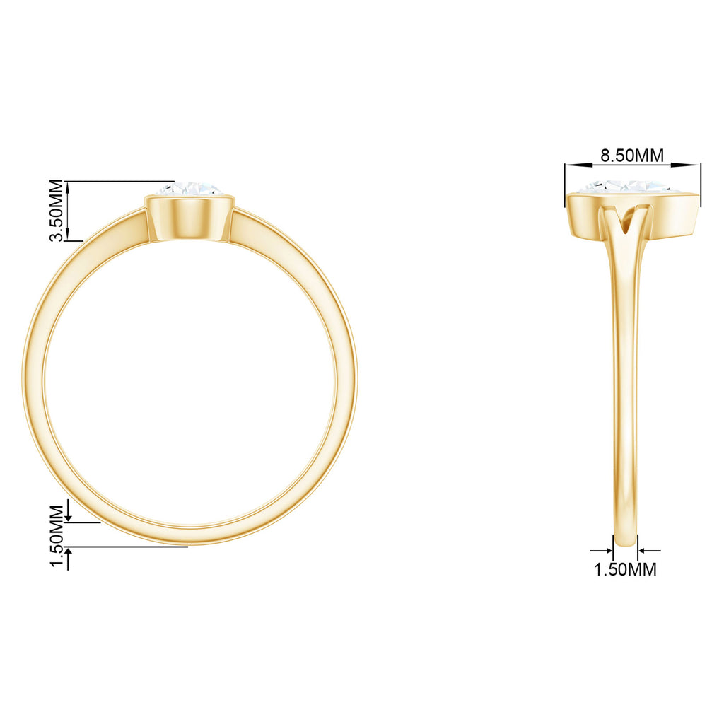 Bezel Set Pear Moissanite Solitaire Promise Ring in Split Shank Moissanite - ( D-VS1 ) - Color and Clarity - Rosec Jewels