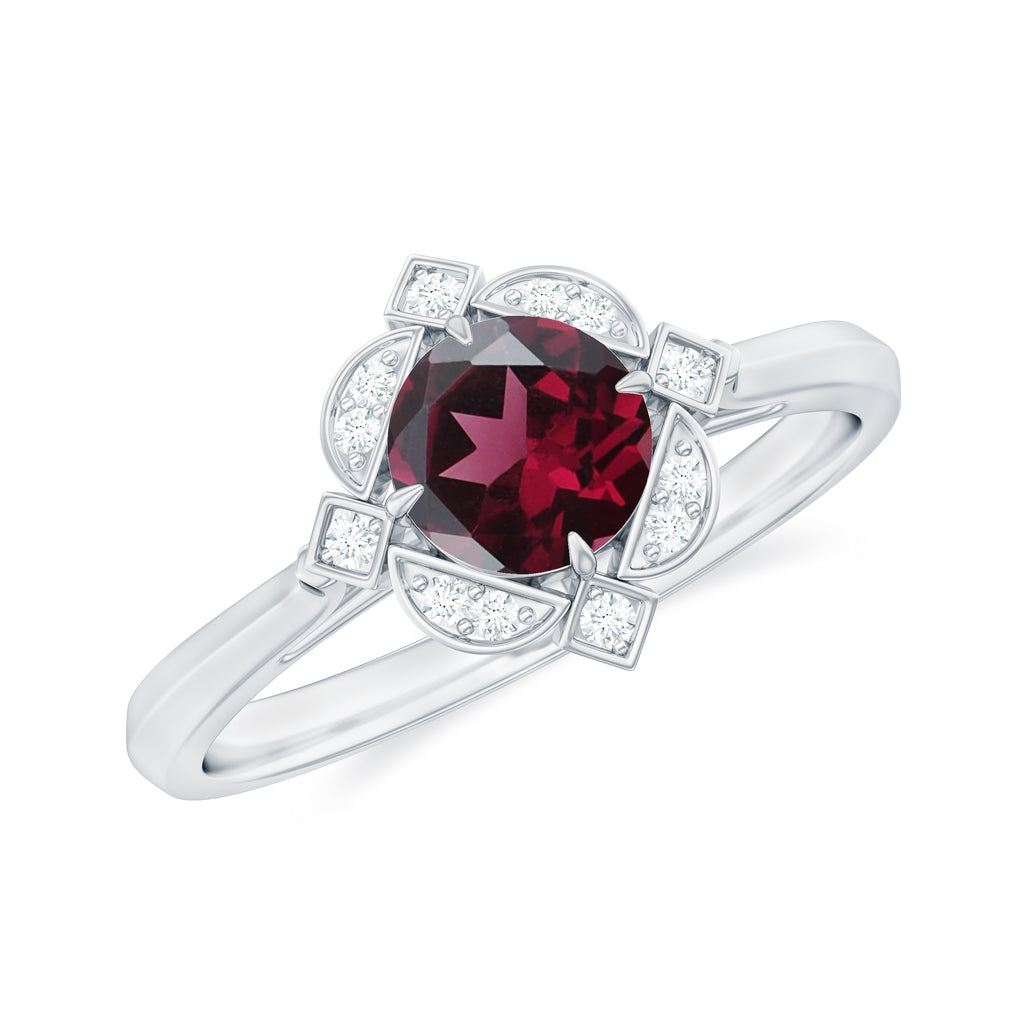 Vintage Style Rhodolite and Diamond Engagement Ring Rhodolite - ( AAA ) - Quality - Rosec Jewels