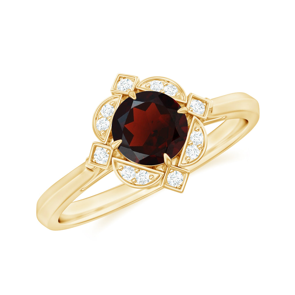 Vintage Style Garnet and Diamond Engagement Ring Garnet - ( AAA ) - Quality - Rosec Jewels