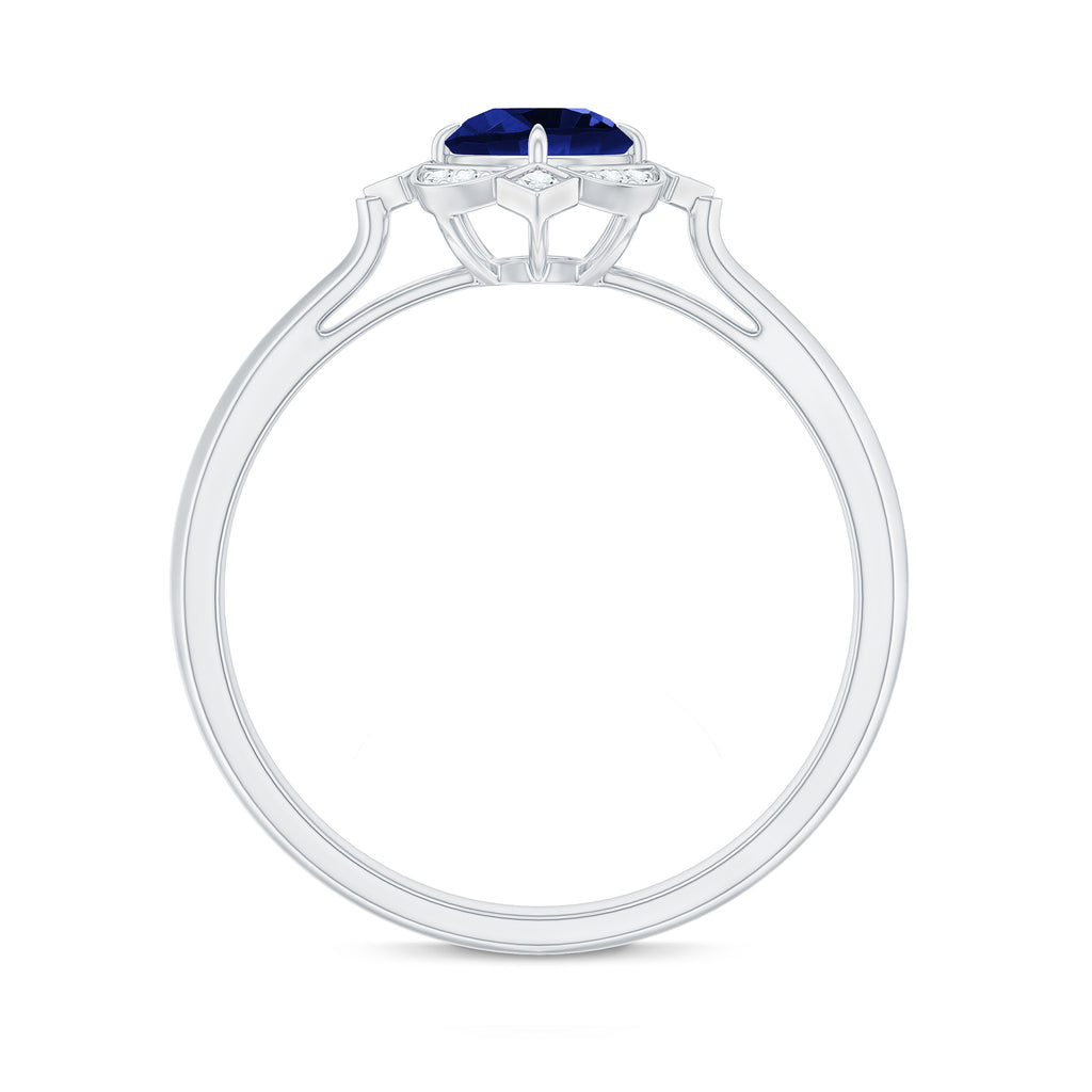 3/4 CT Vintage Created Blue Sapphire and Diamond Engagement Ring Lab Created Blue Sapphire - ( AAAA ) - Quality - Rosec Jewels