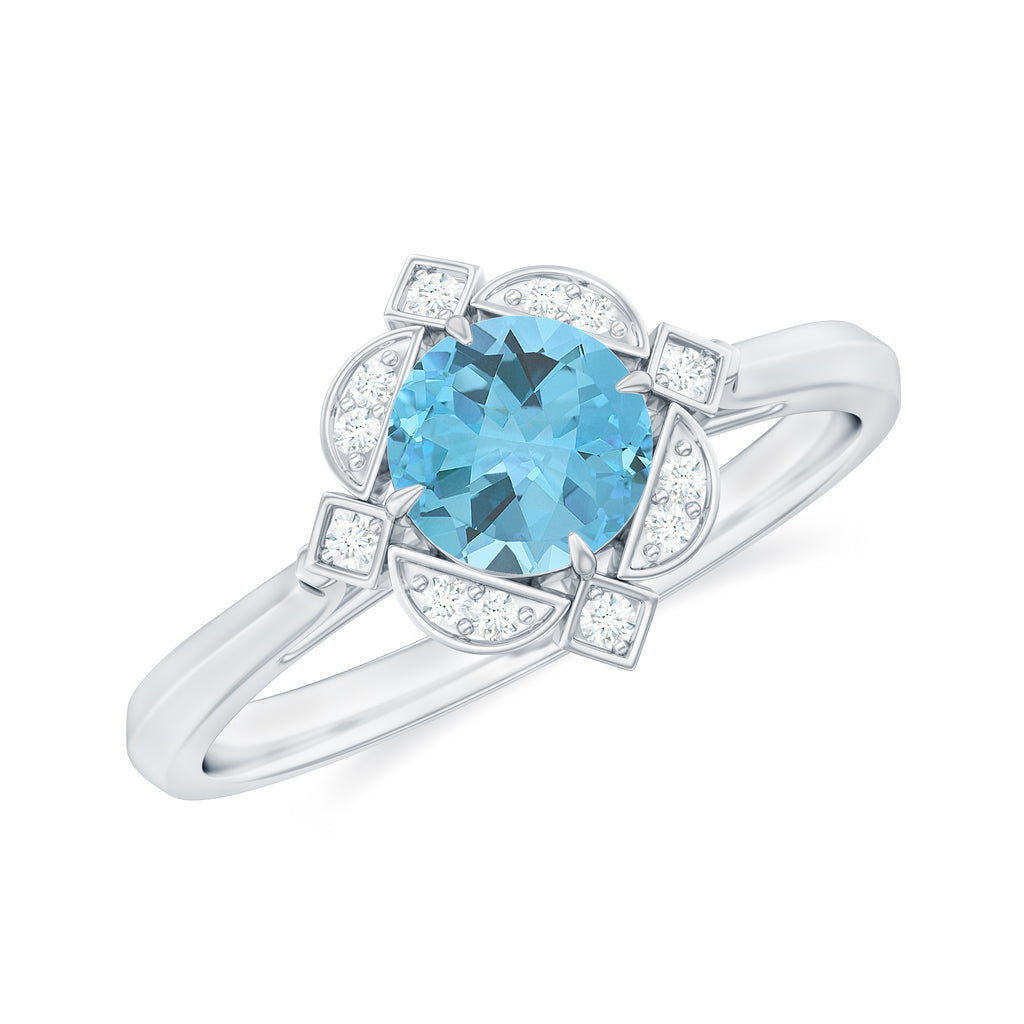 Vintage Inspired Sky Blue Topaz and Diamond Engagement Ring Sky Blue Topaz - ( AAA ) - Quality - Rosec Jewels