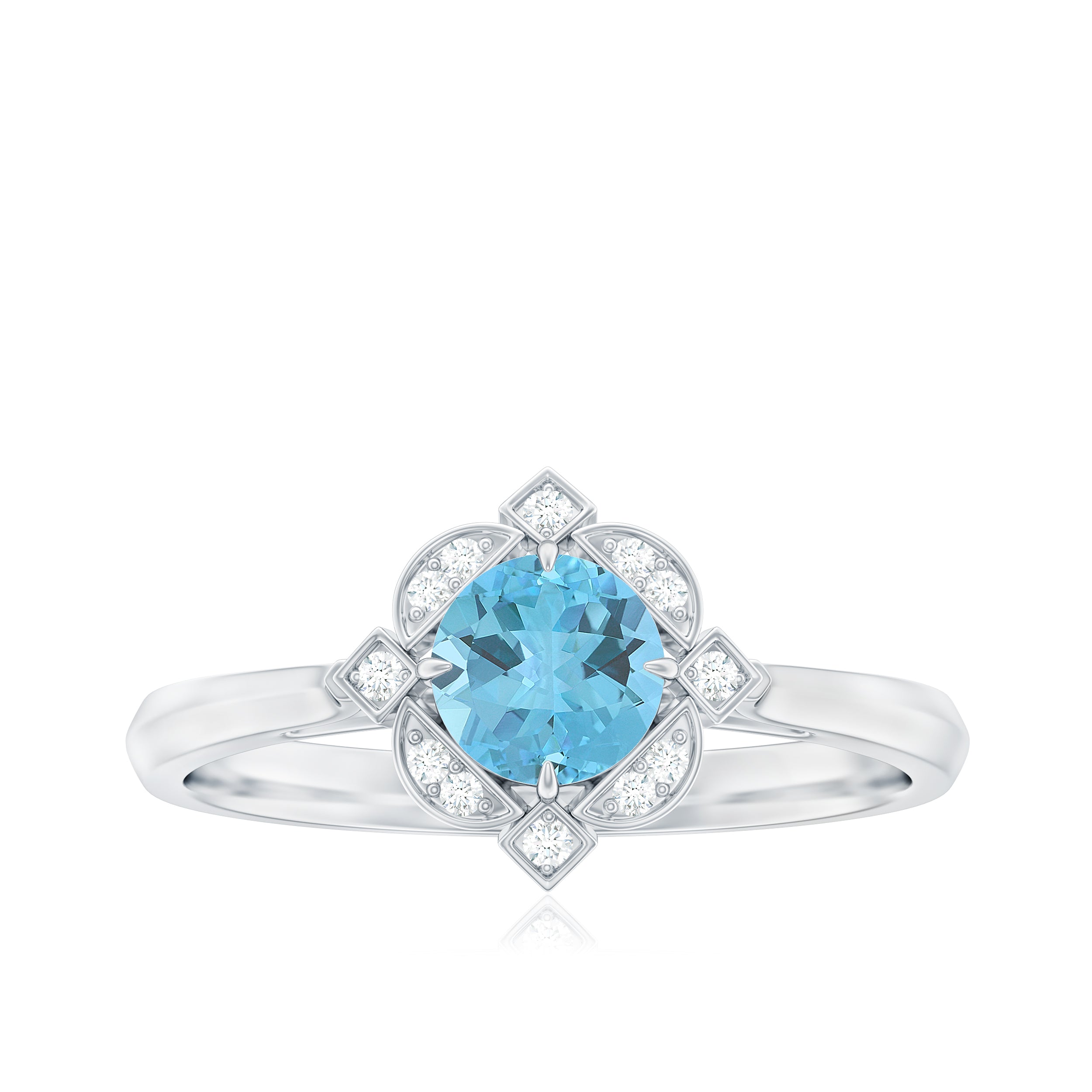 Vintage Inspired Sky Blue Topaz and Diamond Engagement Ring Sky Blue Topaz - ( AAA ) - Quality - Rosec Jewels